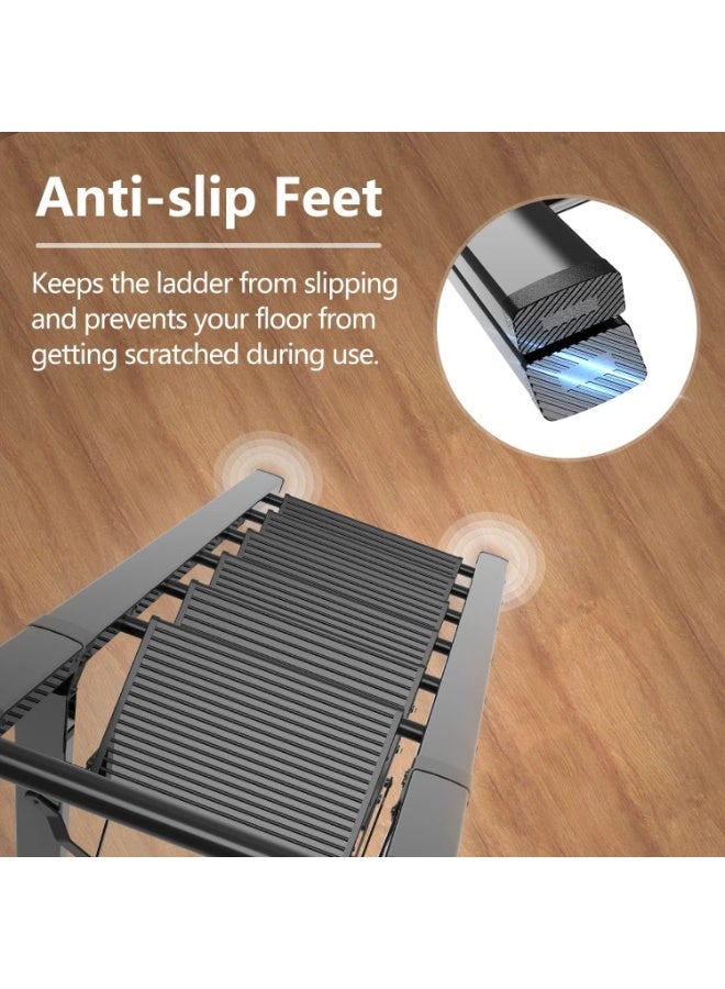 توشيونيكس سلم قابل للطي من الألومنيوم بست درجات، خفيف الوزن ومتعدد الاستخدامات، مزود بمقبض يد ودواسات عريضة مانعة للانزلاق، يتحمل وزنًا يصل إلى 150 كجم، سلم موفر للمساحة مناسب للأسقف التي يصل ارتفاعها إلى 3.6 متر، للاستخدام المنزلي والمكتبي - أسود - Image 2